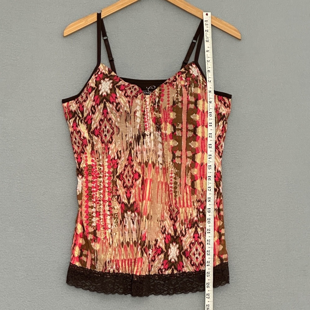 VTG Boho Festival Top L Brown Pink Abstract Lace Trim Camisole Earthy Y2K Indie - Picture 9 of 15
